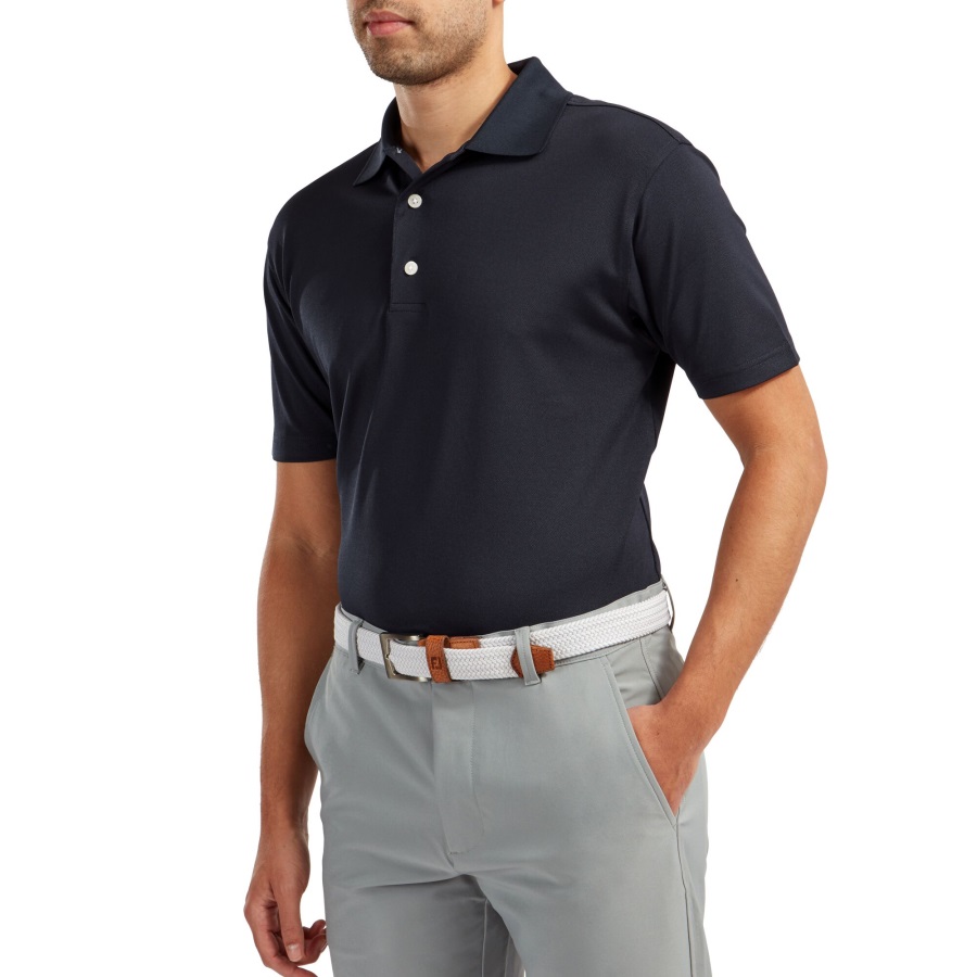 Navy Footjoy Stretch Pique Solid Rib Knit Collar