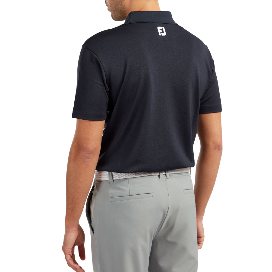 Navy Footjoy Stretch Pique Solid Rib Knit Collar