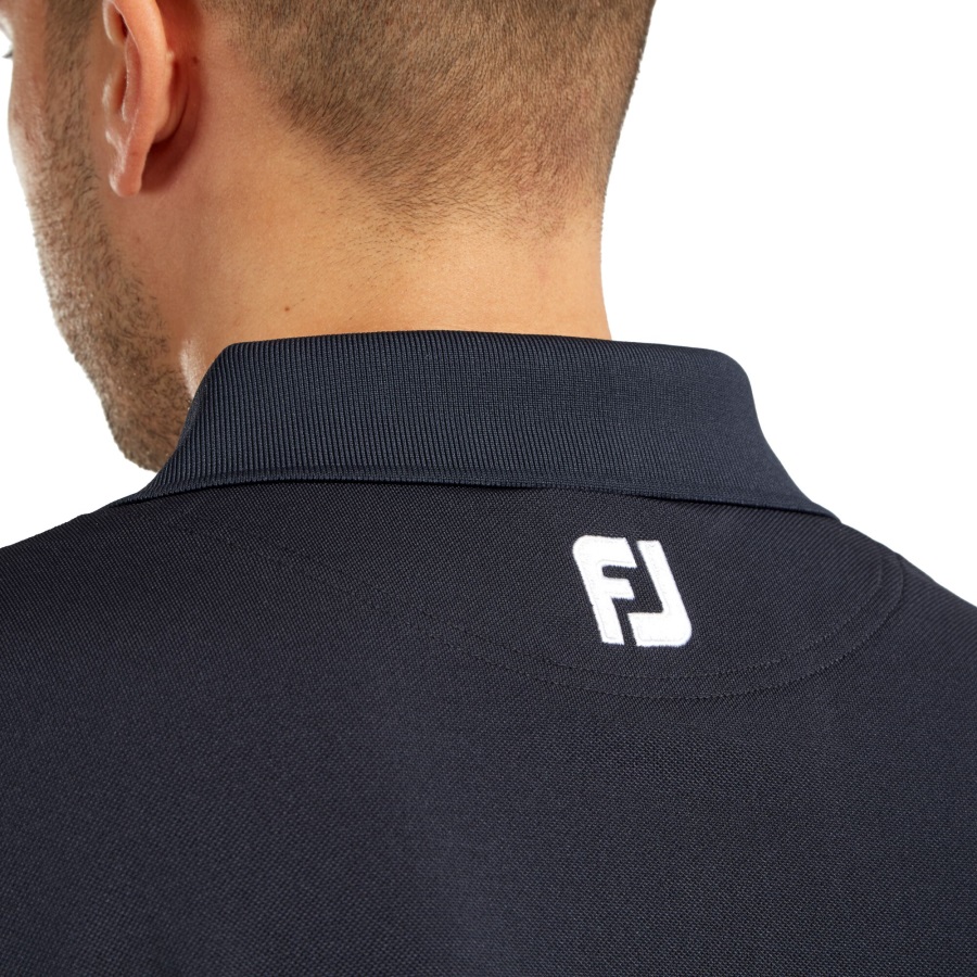 Navy Footjoy Stretch Pique Solid Rib Knit Collar