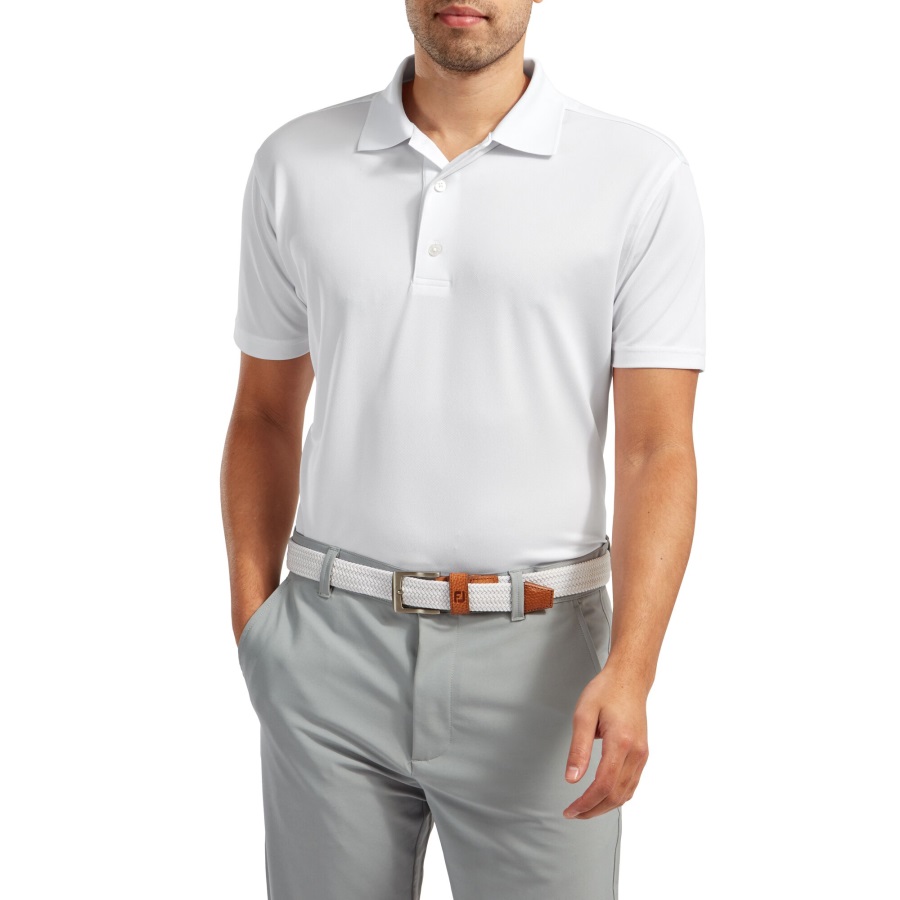 Stretch Pique Solid Rib Knit Collar Footjoy White