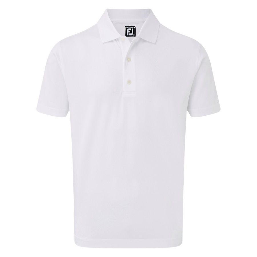 White Stretch Pique Solid Rib Knit Collar Footjoy