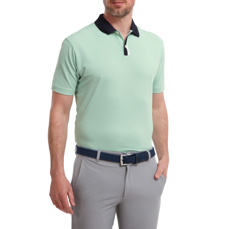 Solid with Stripe Placket Pique Green-Navy Footjoy