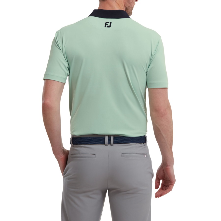 Solid with Stripe Placket Pique Green-Navy Footjoy