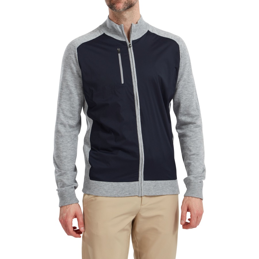 Navy-Grey Wool Blend Tech Full-Zip Sweater Footjoy