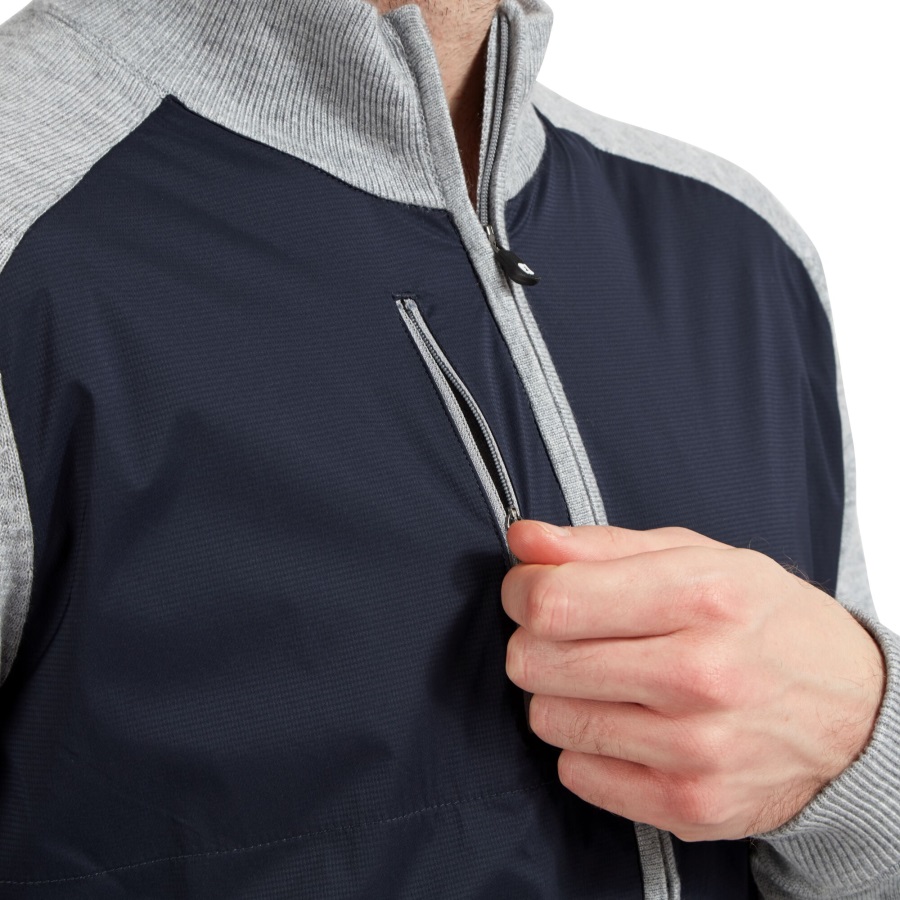 Wool Blend Tech Full-Zip Sweater Navy-Grey Footjoy