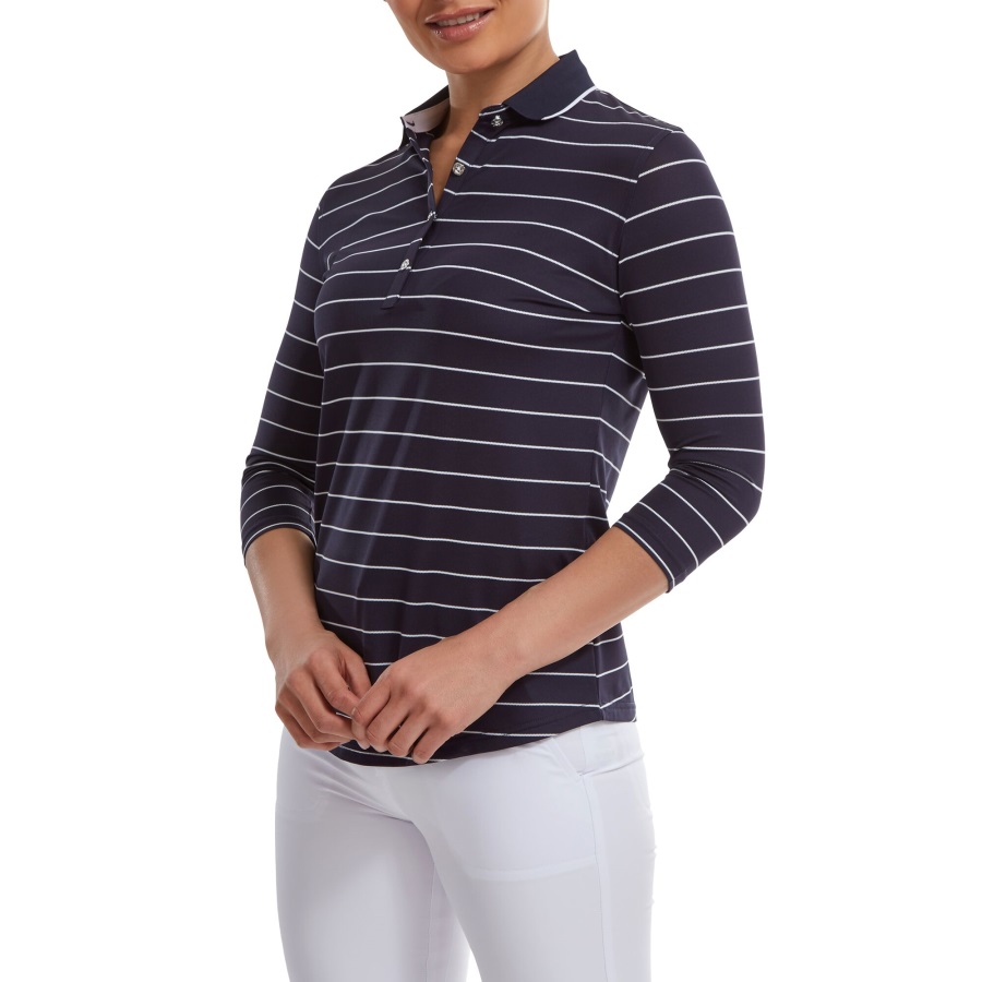 Navy 3-4 Sleeve Pinstripe Pique Footjoy