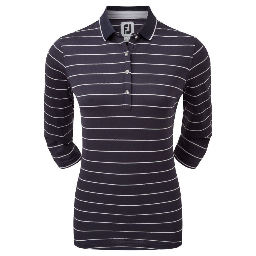 Navy Footjoy 3-4 Sleeve Pinstripe Pique