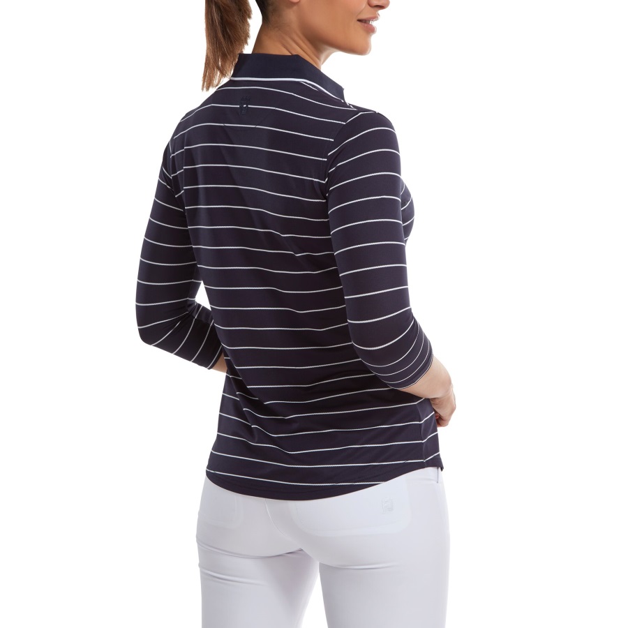Navy Footjoy 3-4 Sleeve Pinstripe Pique