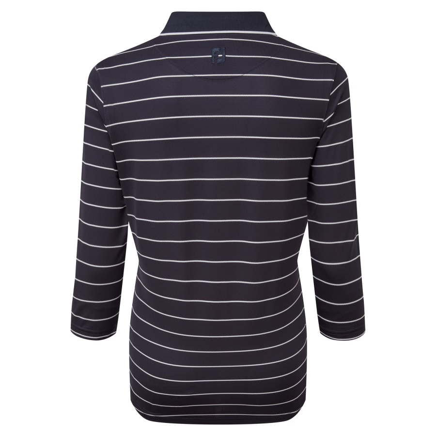 Navy Footjoy 3-4 Sleeve Pinstripe Pique