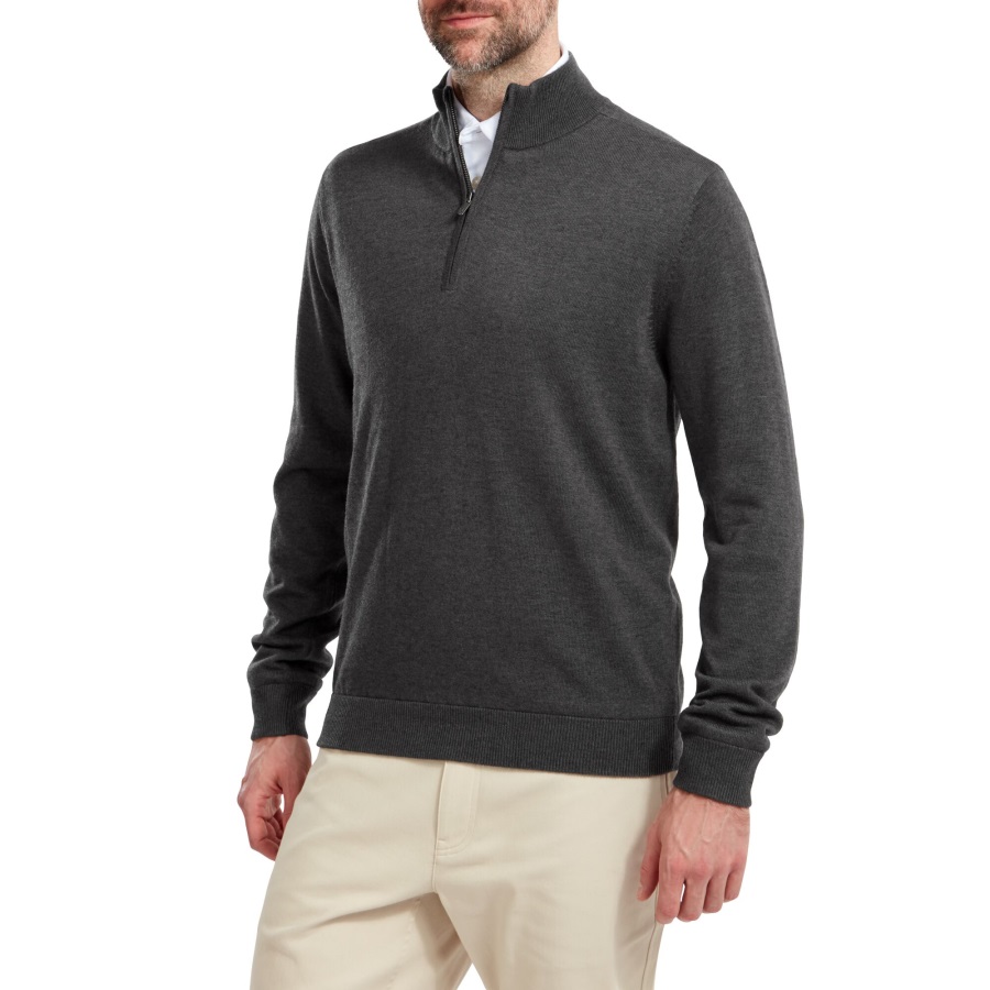 Heather Charcoal Footjoy Wool Blend 1-2 Zip Lined Pullover