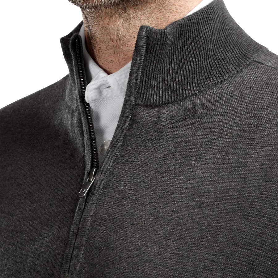 Wool Blend 1-2 Zip Lined Pullover Heather Charcoal Footjoy