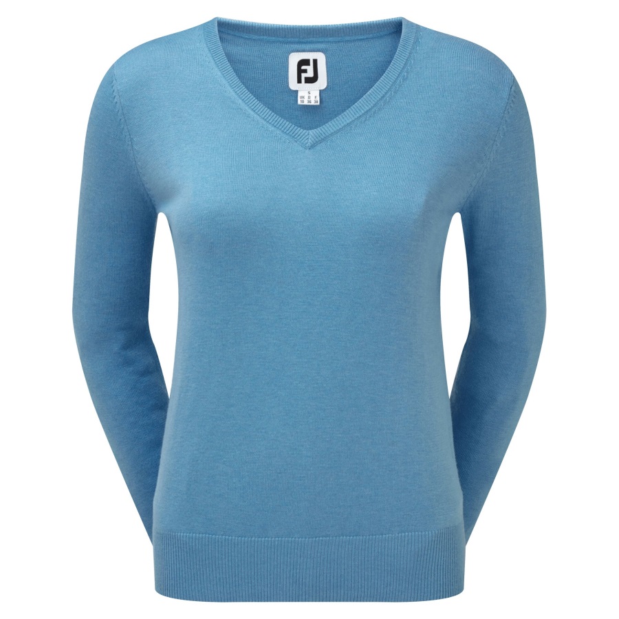 Light Blue Footjoy Wool Blend V-Neck Pullover Women