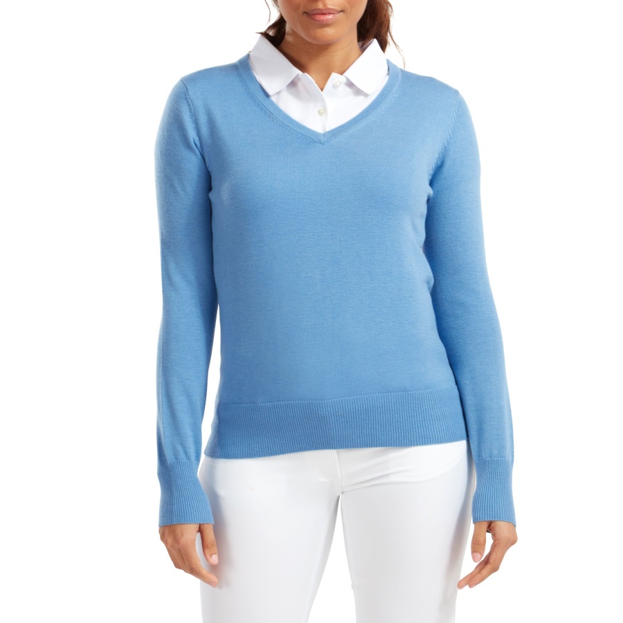 Light Blue Footjoy Wool Blend V-Neck Pullover Women