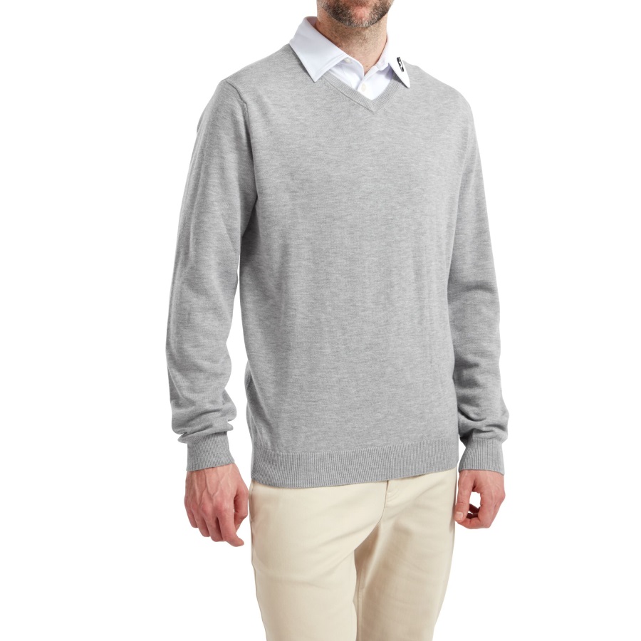 Wool Blend V-Neck Pullover Footjoy Heather Grey