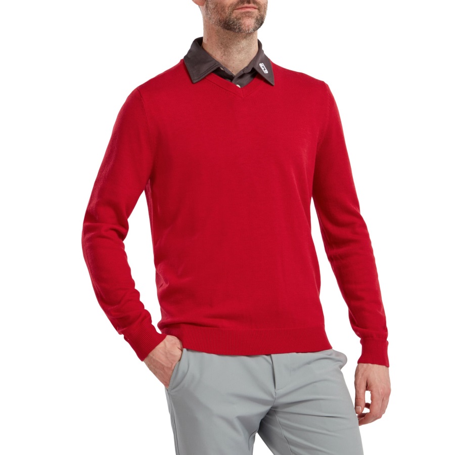 Wool Blend V-Neck Pullover Red Footjoy Men